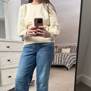 Madewell Cream Sweater with Textured Sleeves